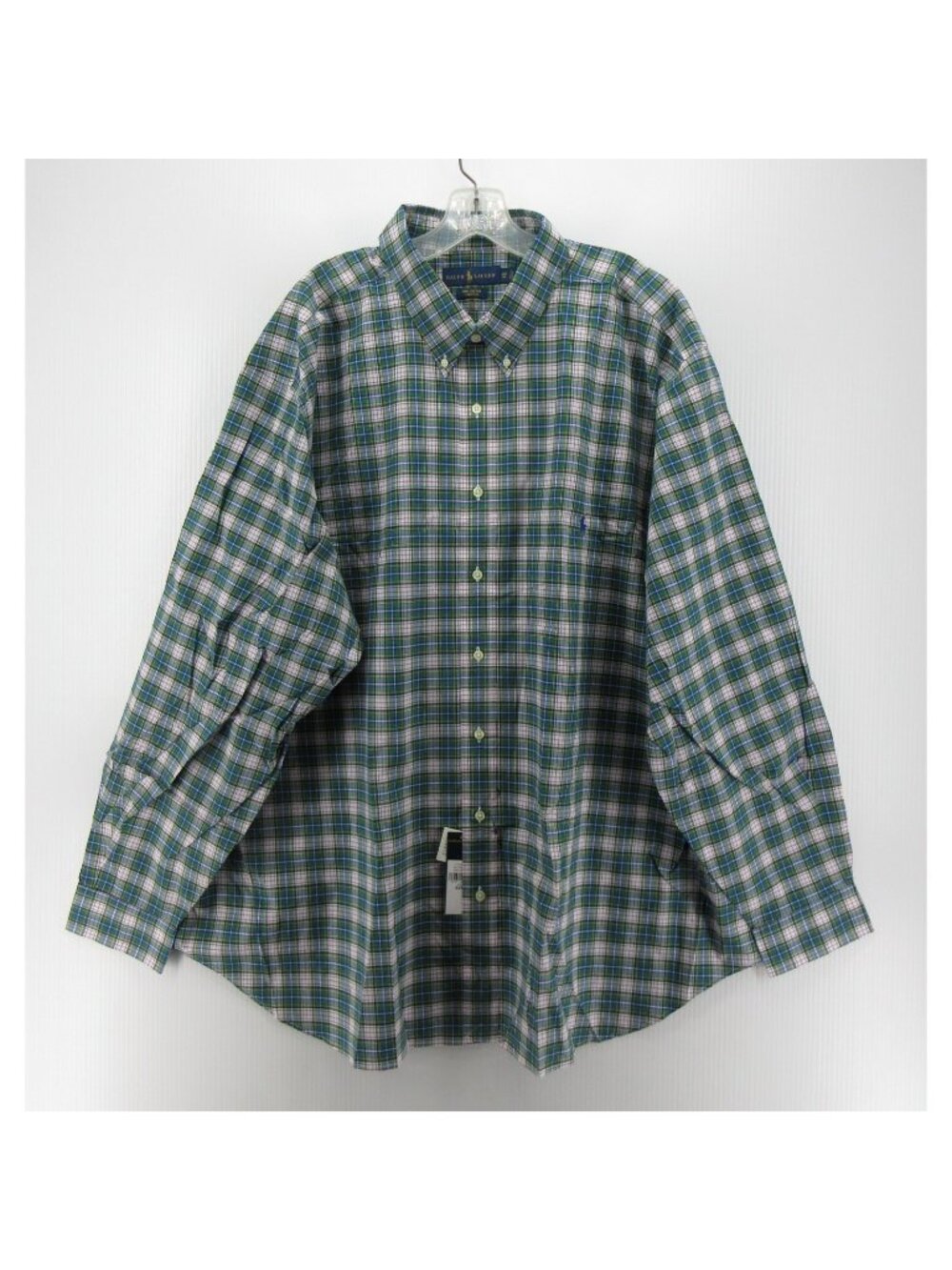Ralph Lauren Shirt 3XB Big Green Button Down Plaid Stretch Pony Logo